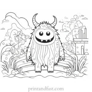 monster coloring page with background