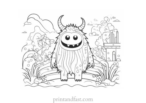 monster coloring page with background