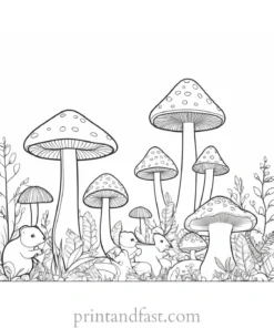 mushroom coloring page with animals