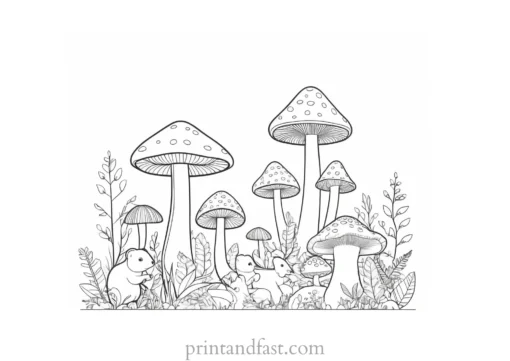 mushroom coloring page with animals