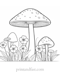 mushroom coloring page with flowers