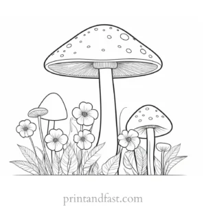 mushroom coloring page with flowers