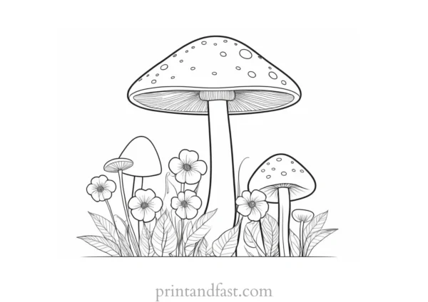 mushroom coloring page with flowers