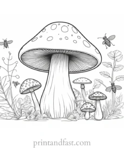 mushroom coloring page with insects