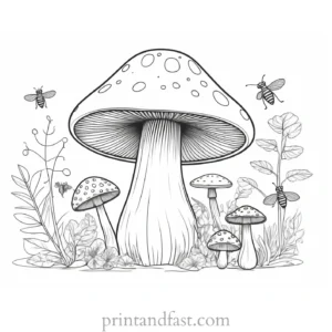 mushroom coloring page with insects