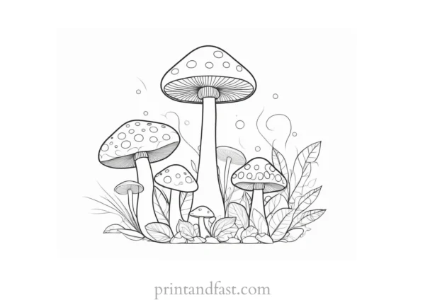 mushroom coloring page with patterns