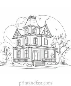 mysterious haunted house coloring page