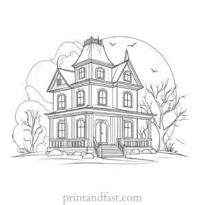 mysterious haunted house coloring page