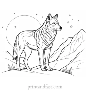 nighttime wolf coloring page