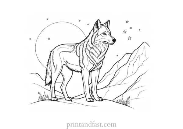 nighttime wolf coloring page