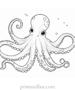 octopus coloring page with bubbles