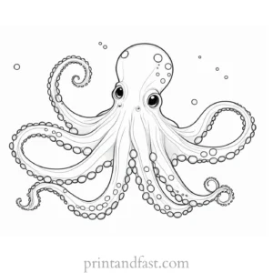 octopus coloring page with bubbles