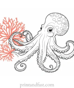 octopus coloring page with coral