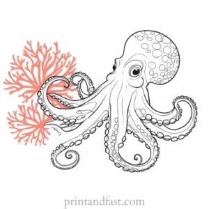 octopus coloring page with coral