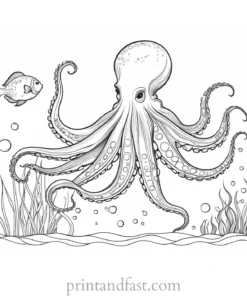 octopus coloring page with fish