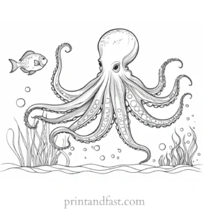 octopus coloring page with fish