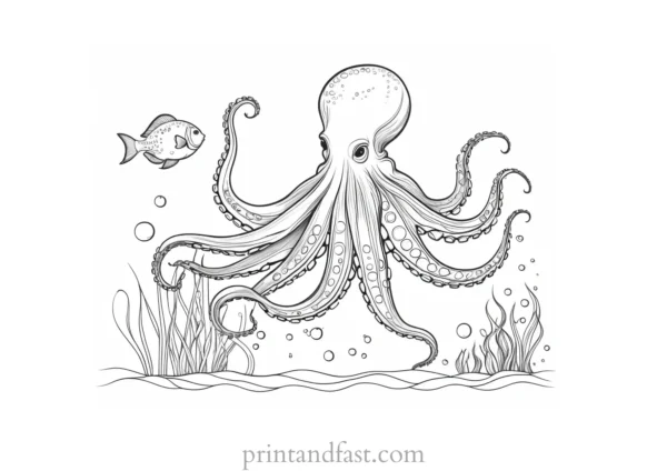 octopus coloring page with fish