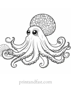 octopus coloring page with seashells