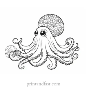 octopus coloring page with seashells