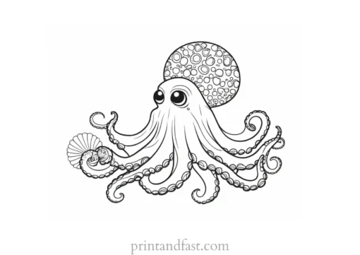 octopus coloring page with seashells