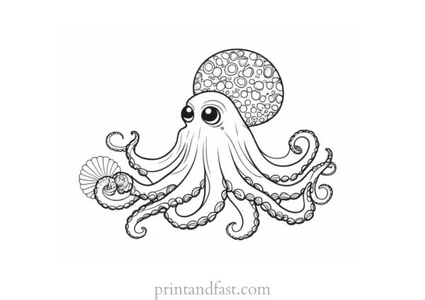 octopus coloring page with seashells