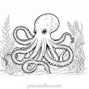 octopus coloring page with seaweed