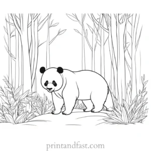 panda coloring page forest