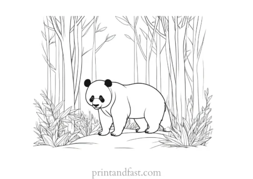 panda coloring page forest