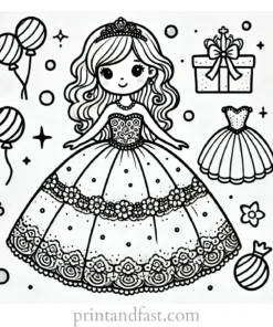 princess coloring page ball gown