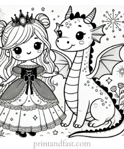 princess coloring page dragon