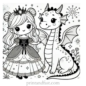 princess coloring page dragon