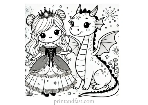 princess coloring page dragon