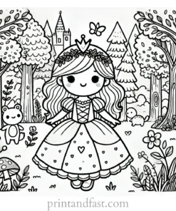 princess coloring page forest 2