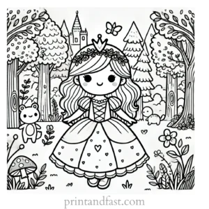 princess coloring page forest 2