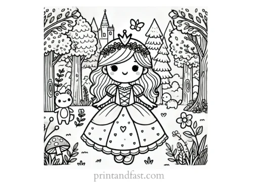 princess coloring page forest 2