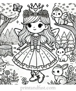 princess coloring page forest