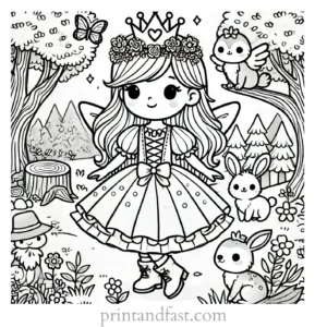 princess coloring page forest