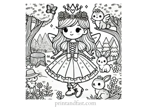 princess coloring page forest