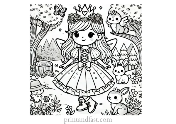 princess coloring page forest