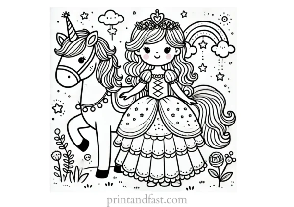 princess coloring page horse