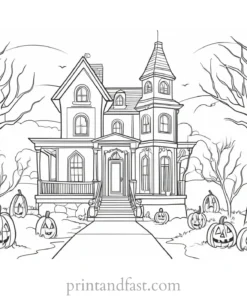 printable haunted house coloring page