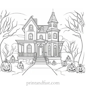 printable haunted house coloring page