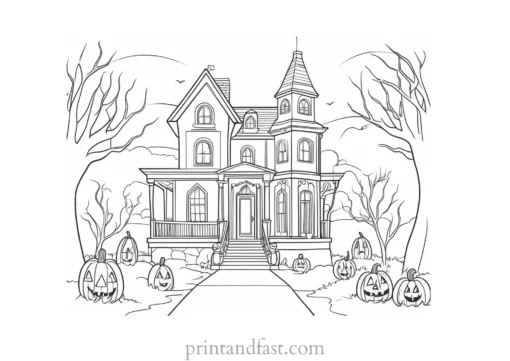 printable haunted house coloring page