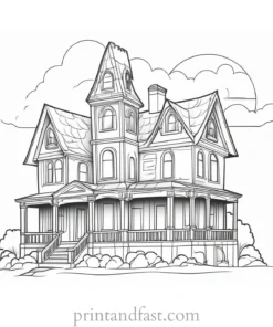 realistic haunted house coloring page