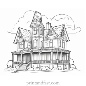 realistic haunted house coloring page