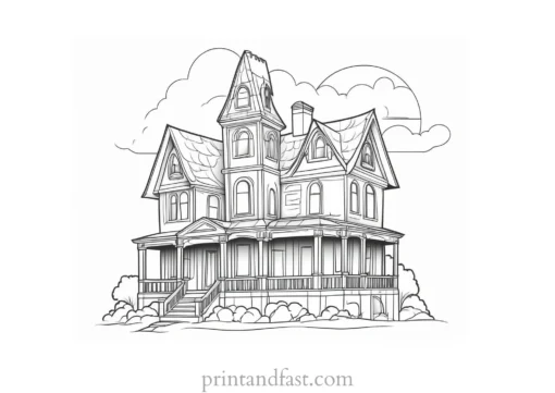 realistic haunted house coloring page