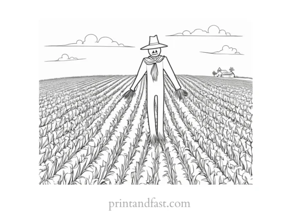 scarecrow Coloring Page Cornfield