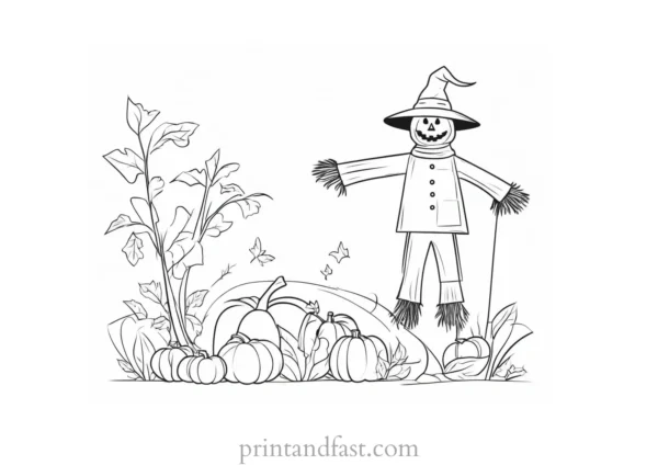 scarecrow Coloring Page Fall