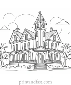 scary haunted house coloring page