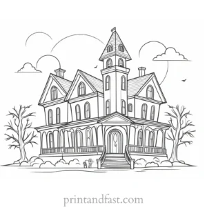 scary haunted house coloring page